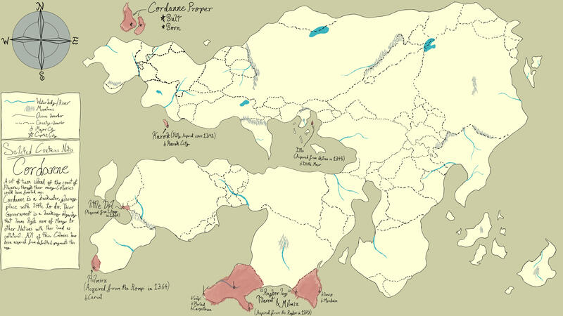 World Map Menu created for a game world. Showcasing a country being selected and having it's details shown.
